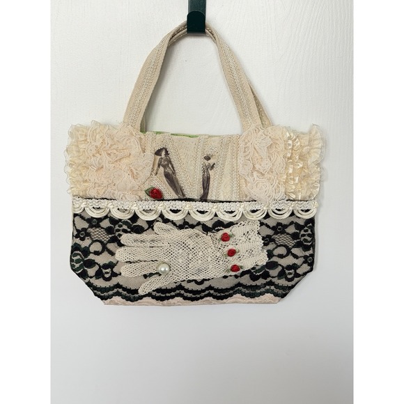 Handbags - Vintage Y2K Victorian Lace Tote Purse Crochet Glove Roses Cottagecore Boutique